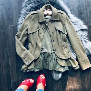 FREE PEOPLE 🌹 RUFFLE MILITARY BLAZER JACKET SZ 6